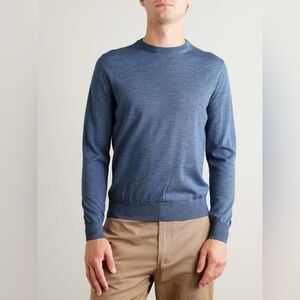 Canali Melange Merino Wool Blue Crewneck Sweater